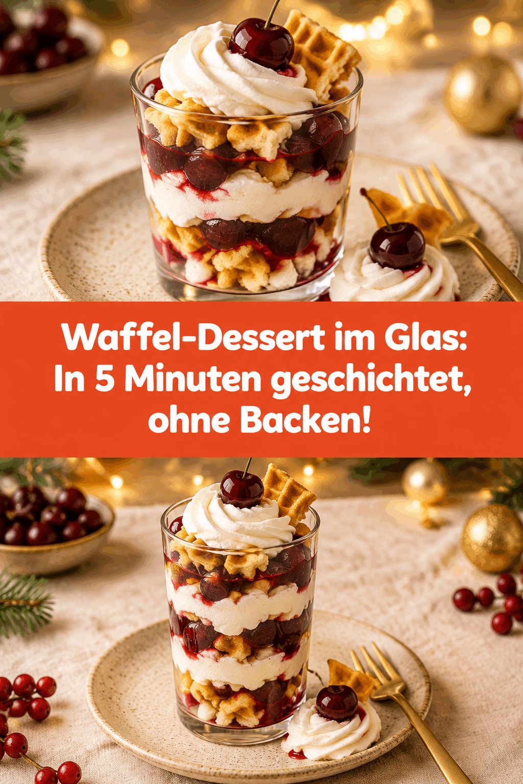 Waffel-Dessert im Glas: In 5 Minuten geschichtet, ohne Backen!