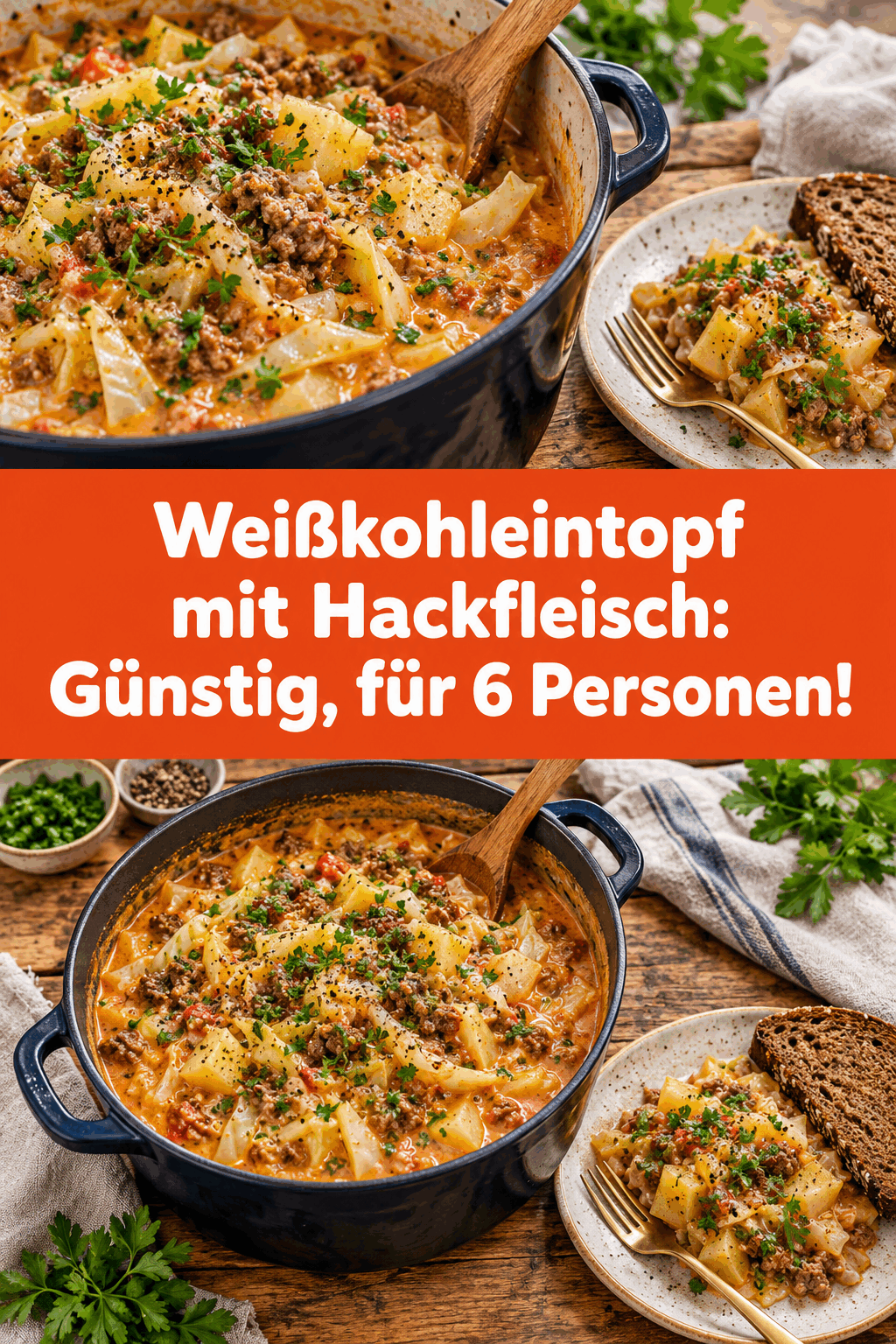 Weißkohleintopf mit Hackfleisch: Günstig, für 6 Personen!