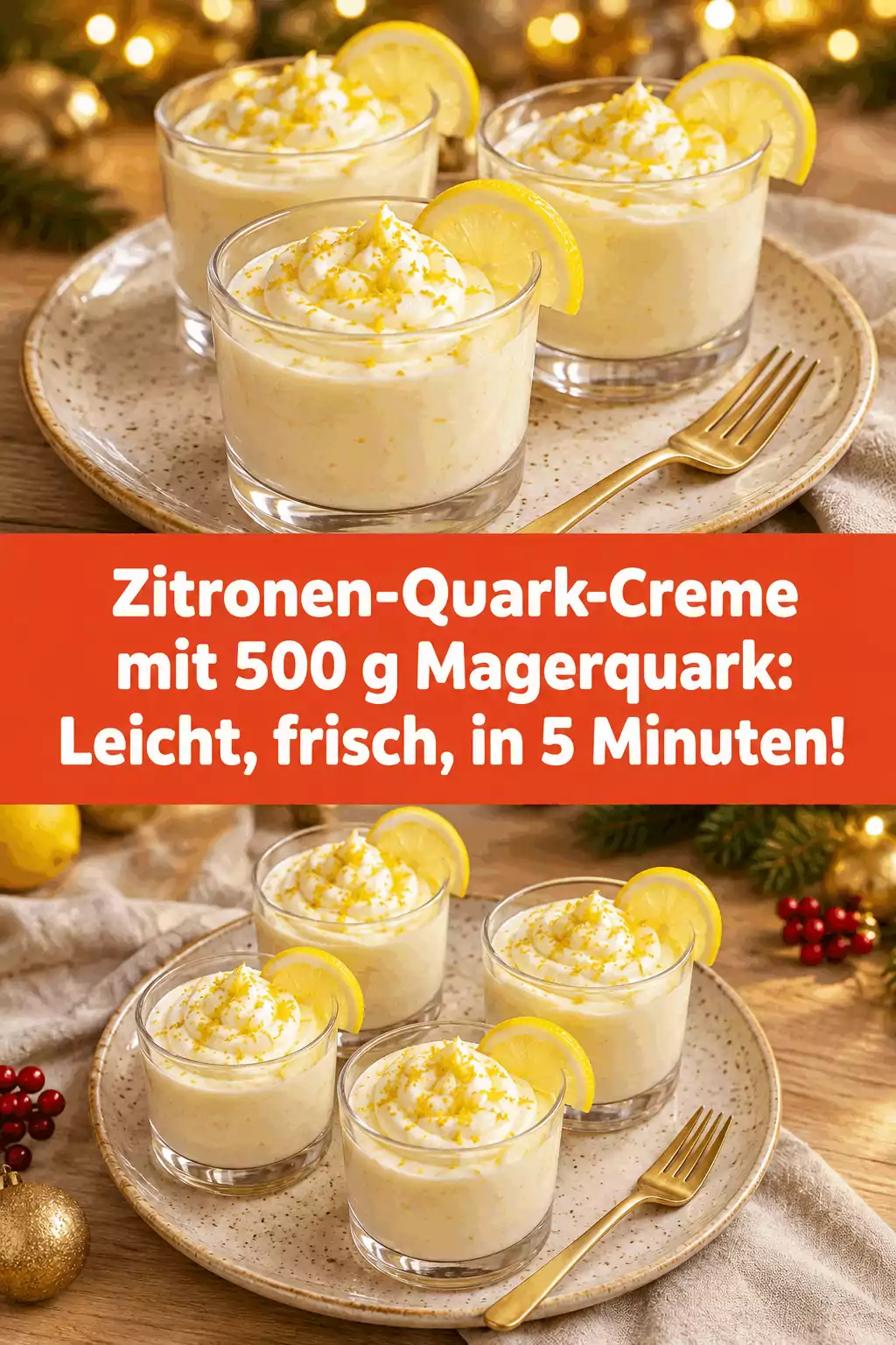 Zitronen-Quark-Creme mit 500 g Magerquark: Leicht, frisch, in 5 Minuten!