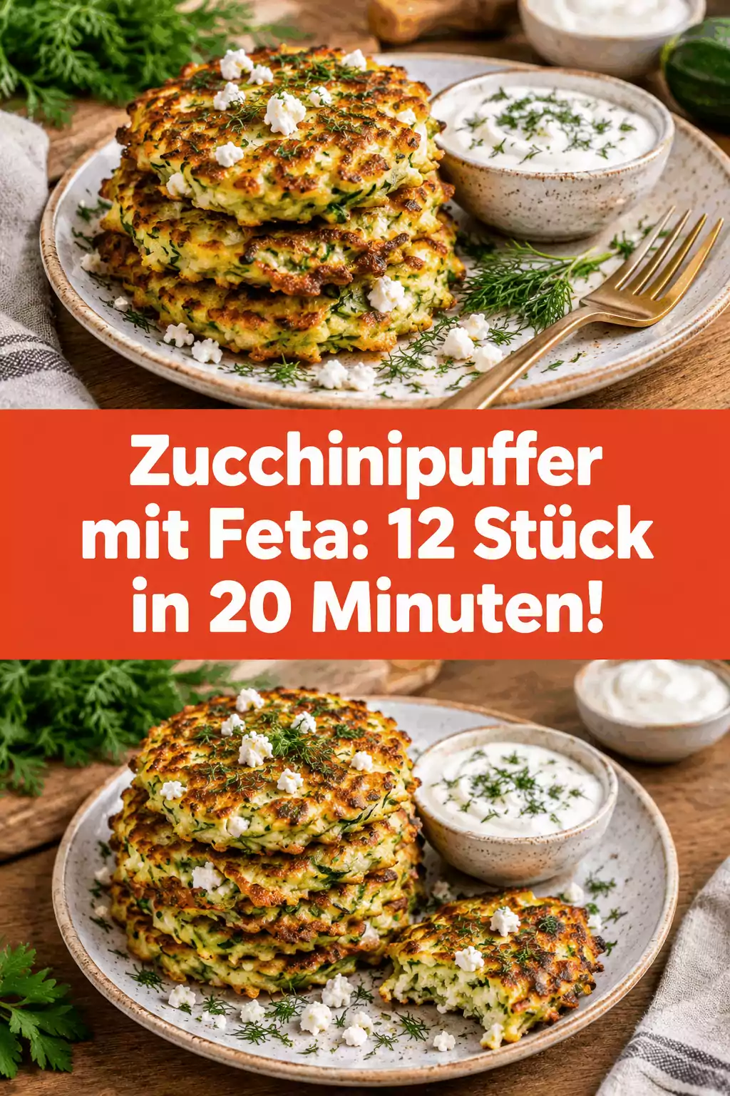 Zucchinipuffer mit Feta: 12 Stück in 20 Minuten!