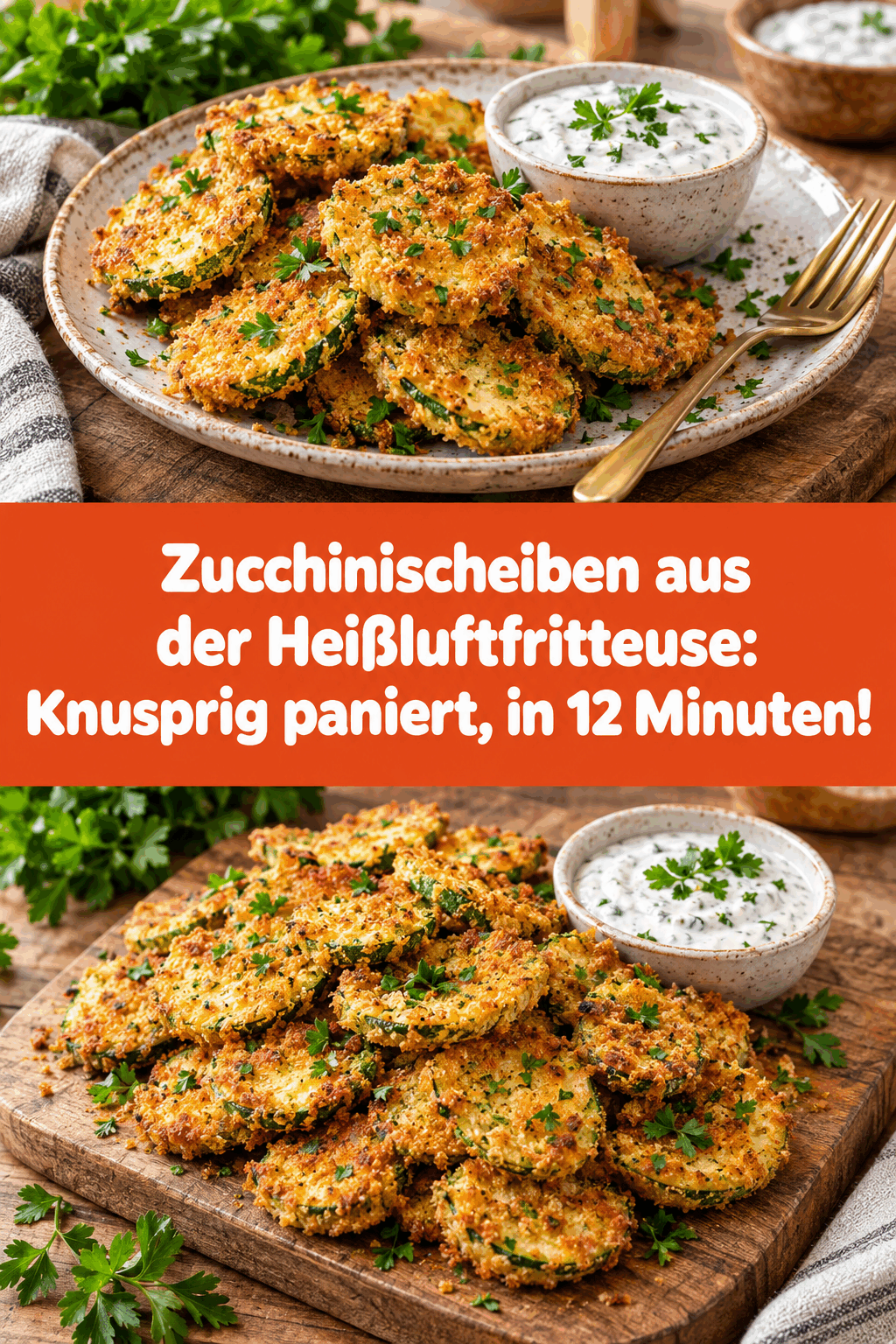 Zucchinischeiben aus der Heißluftfritteuse: Knusprig paniert, in 12 Minuten!