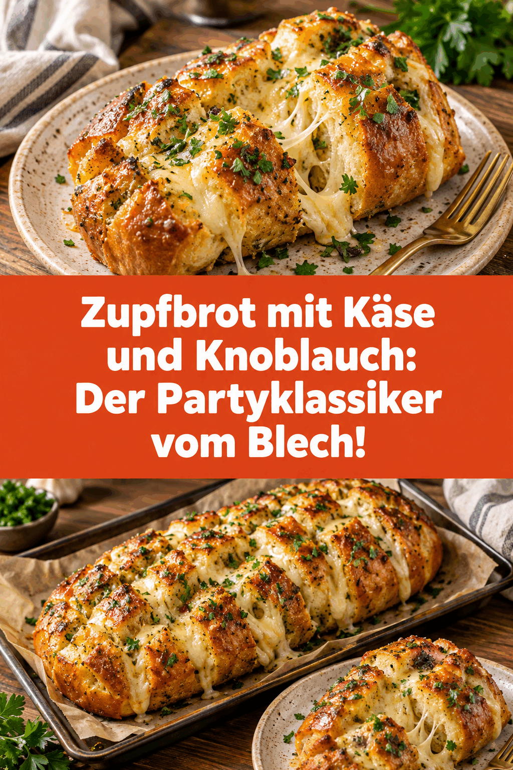 Zupfbrot mit Käse und Knoblauch: Der Partyklassiker vom Blech!