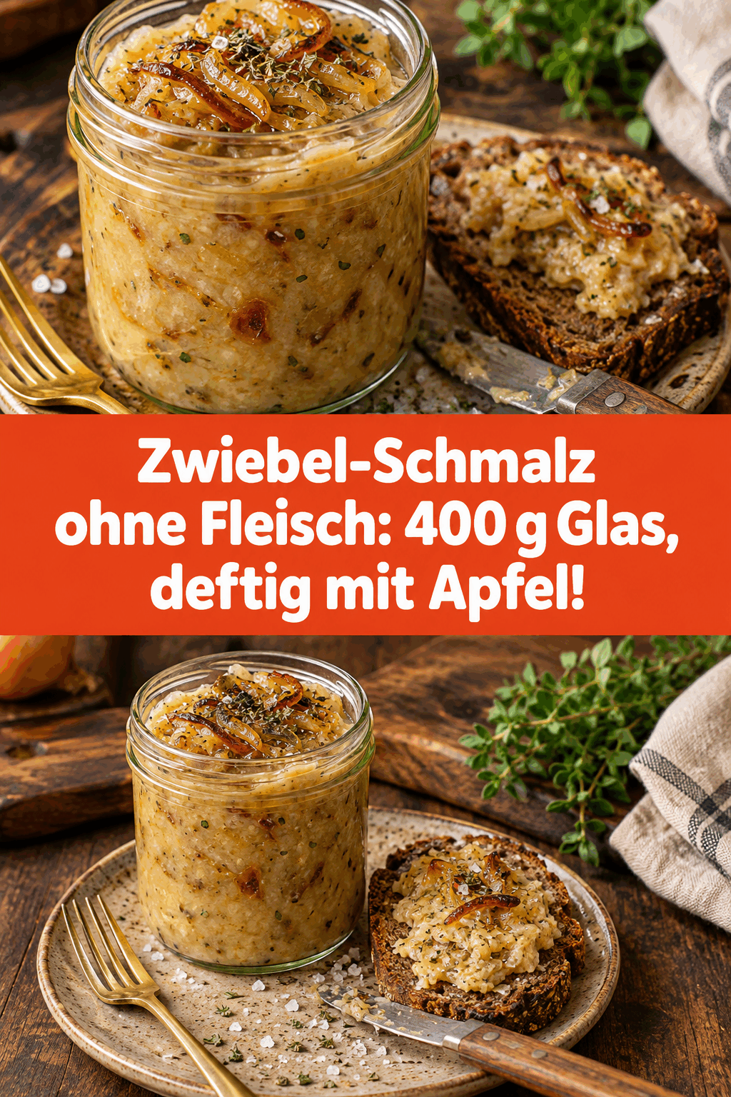 Zwiebel-Schmalz ohne Fleisch: 400 g Glas, deftig mit Apfel!