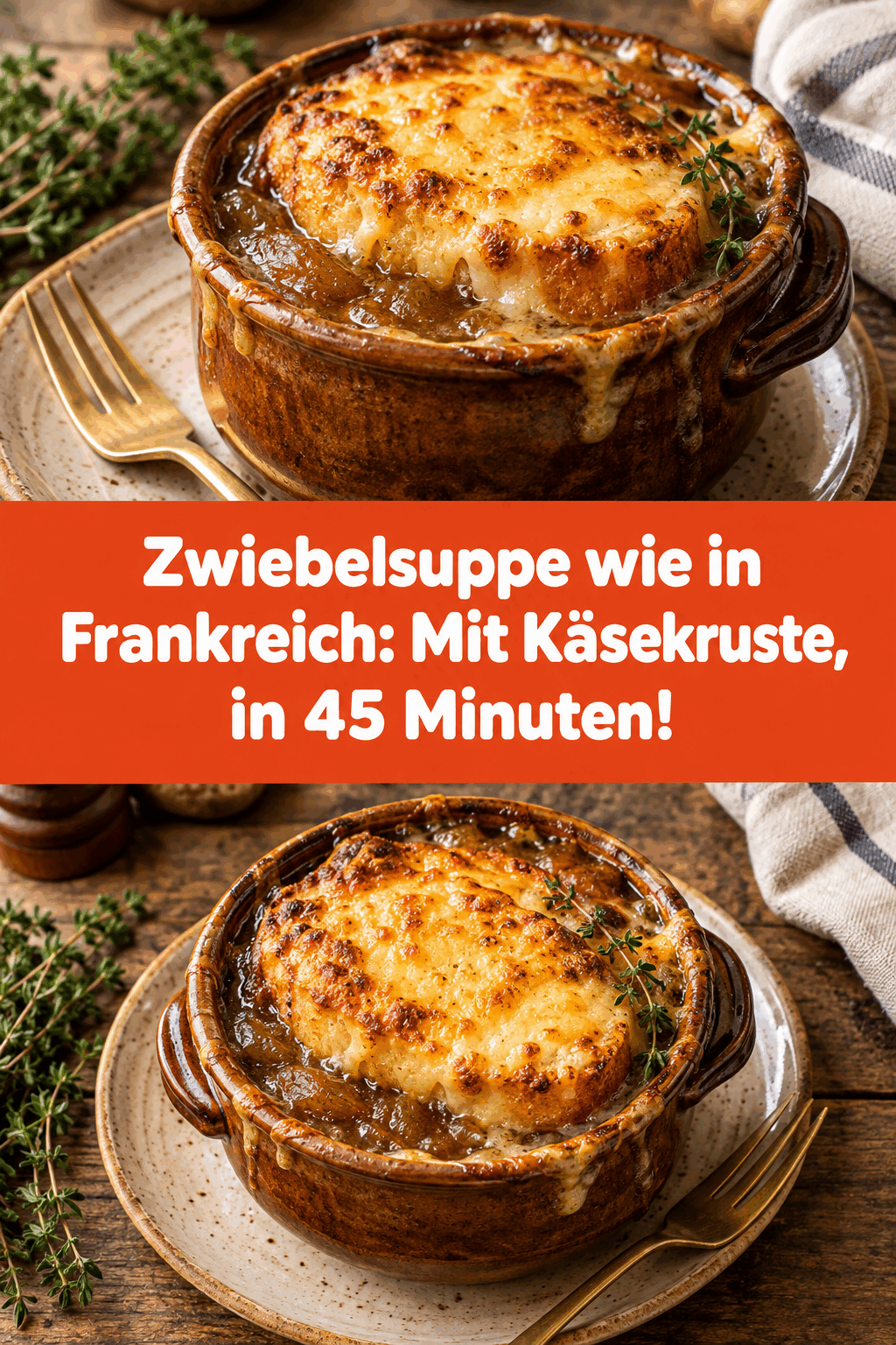 Zwiebelsuppe wie in Frankreich: Mit Käsekruste, in 45 Minuten!