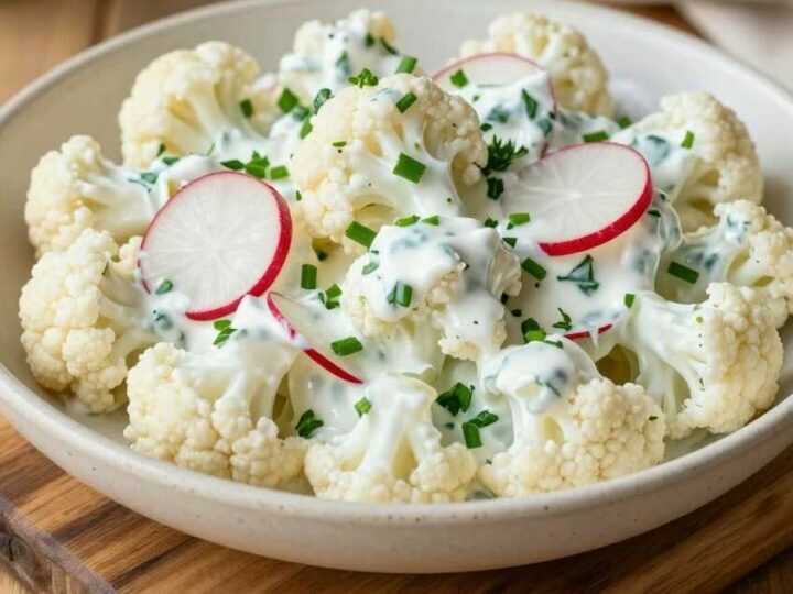 Blumenkohlsalat roh mit Joghurtdressing: Low carb, in 15 Minuten!