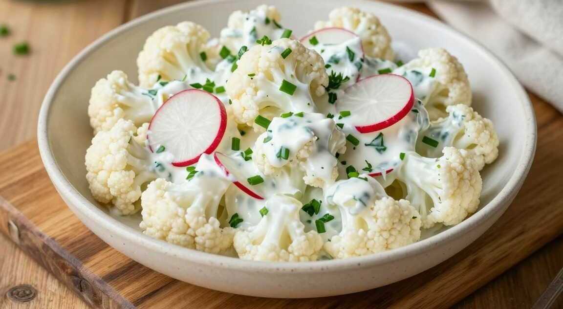 Blumenkohlsalat roh mit Joghurtdressing: Low carb, in 15 Minuten!