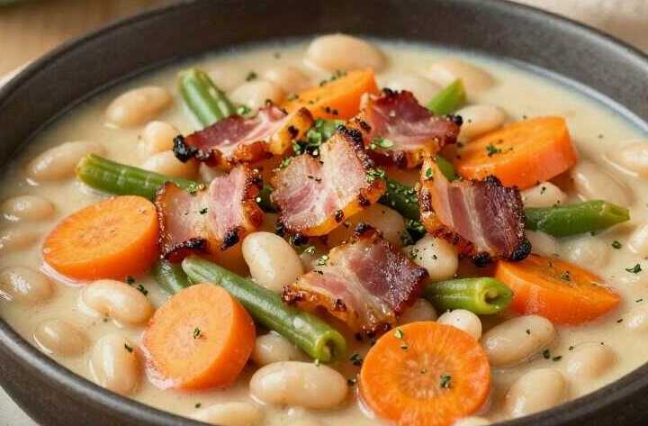 Bohneneintopf mit Speck: Deftig, günstig, in 40 Minuten!