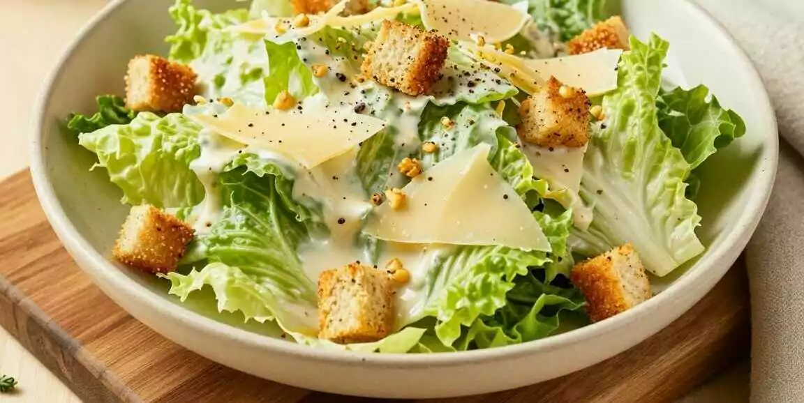 Caesar-Salat mit selbst gerührtem Dressing: Ohne Sardellen, in 20 Minuten!