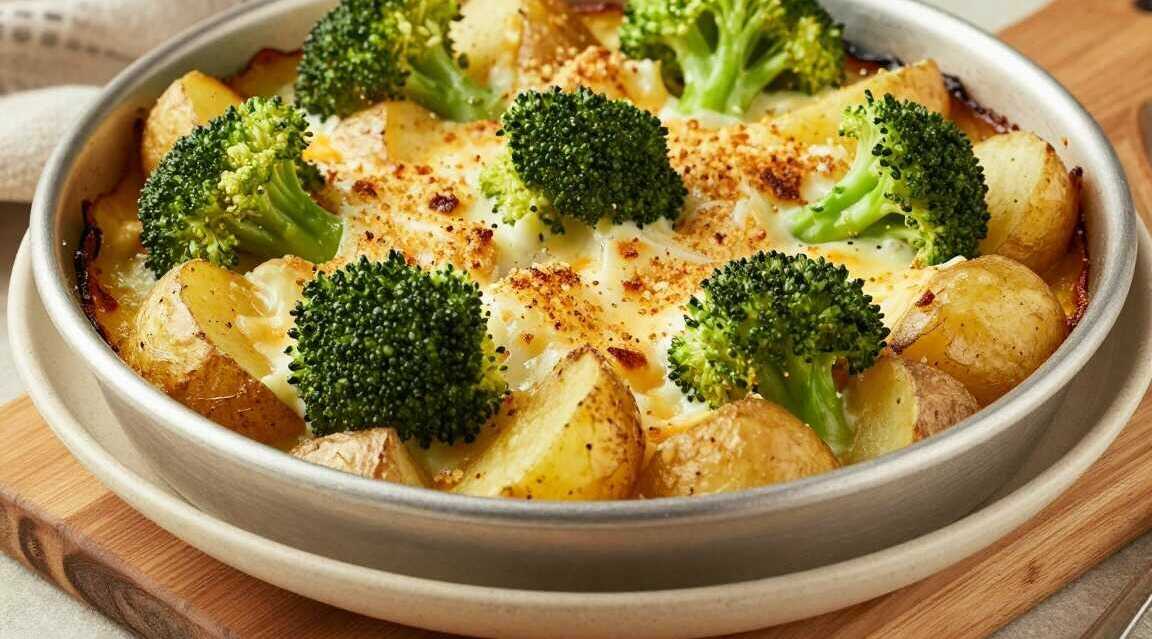 Kartoffelauflauf mit Brokkoli und 200 g Käse: Der Familienklassiker vom Blech!