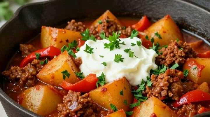 Kartoffelgulasch ohne Fleisch: Deftig, günstig, für 4 Personen!