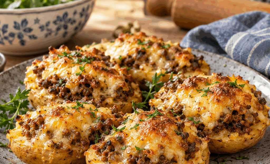 Kartoffelhälften mit Hackfleisch überbacken, der Klassiker der deutschen Küche neu entdeckt