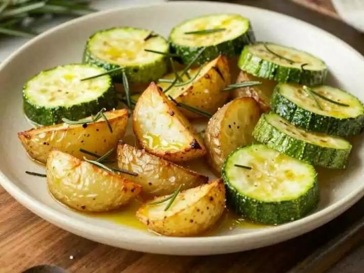 Kartoffeln mit Zucchini aus dem Ofen: Das Sommerblech mit 5 Zutaten!