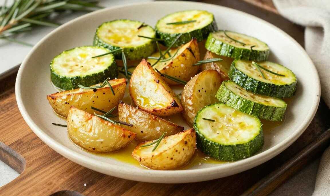 Kartoffeln mit Zucchini aus dem Ofen: Das Sommerblech mit 5 Zutaten!