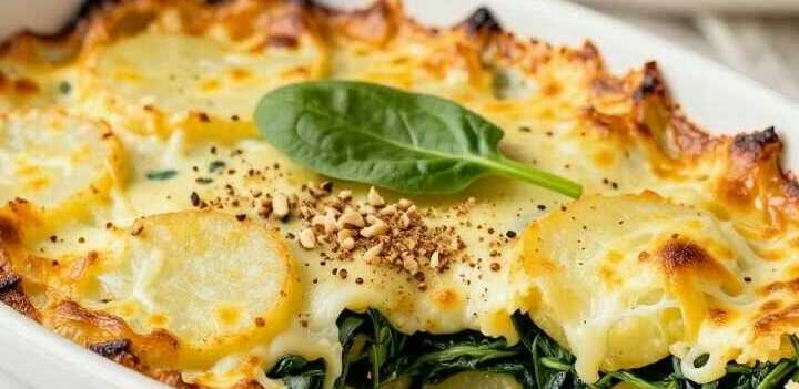 Kartoffel-Spinat-Auflauf mit 250 g Blattspinat: Vegetarisch und sättigend!