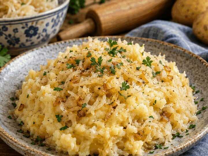 Kartoffelstampf mit Sauerkraut untergehoben, das beliebteste Kartoffelrezept auf Pinterest