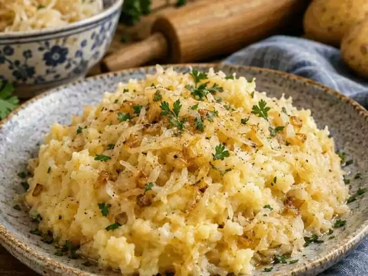 Kartoffelstampf mit Sauerkraut untergehoben, das beliebteste Kartoffelrezept auf Pinterest