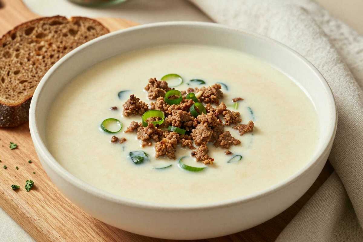 Lauchsuppe mit Hackfleisch: Der Party-Klassiker, deftig und schnell!