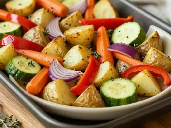 Ofenkartoffeln mit Gemüse vom Blech: Ein Blech, 35 Minuten, kein Abwasch!