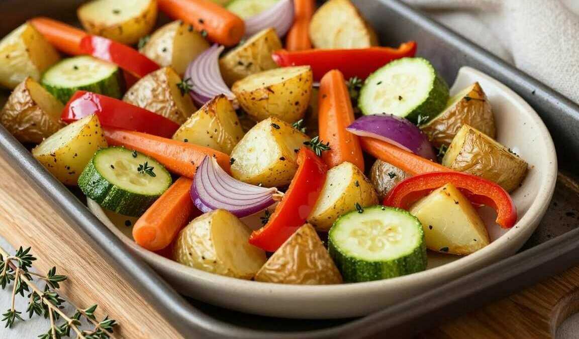 Ofenkartoffeln mit Gemüse vom Blech: Ein Blech, 35 Minuten, kein Abwasch!