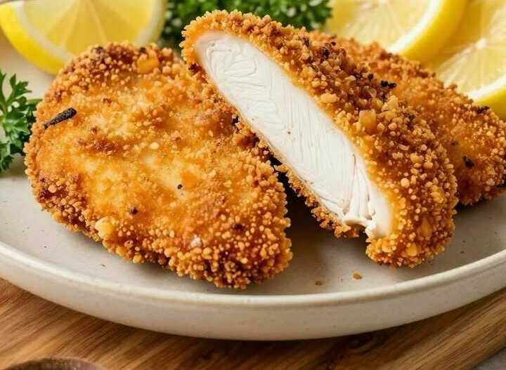 Panierte Hähnchenbrust aus dem Airfryer: Knusprig mit nur 1 EL Öl!