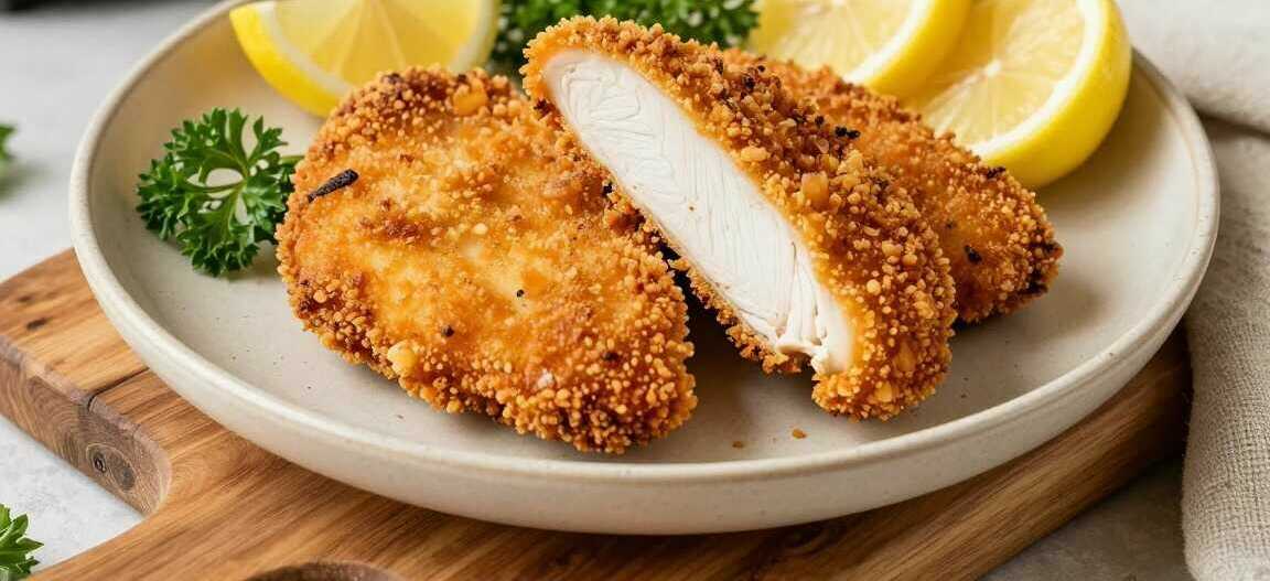 Panierte Hähnchenbrust aus dem Airfryer: Knusprig mit nur 1 EL Öl!