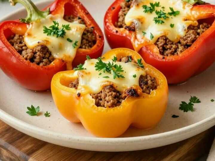 Paprika gefüllt aus dem Airfryer: Mit Hackfleisch, in 20 Minuten!