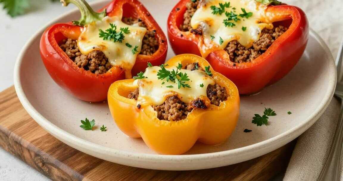 Paprika gefüllt aus dem Airfryer: Mit Hackfleisch, in 20 Minuten!