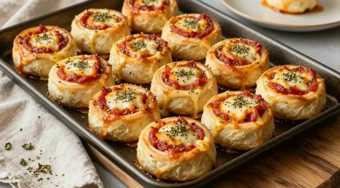 Pizzaschnecken vom Blech: 16 Stück, in 25 Minuten fertig!