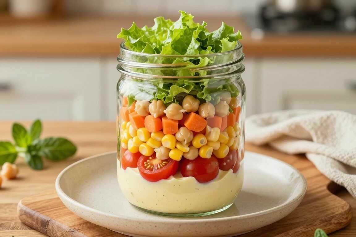 Salat im Glas für die Arbeit: 5 Schichten, 3 Tage haltbar!