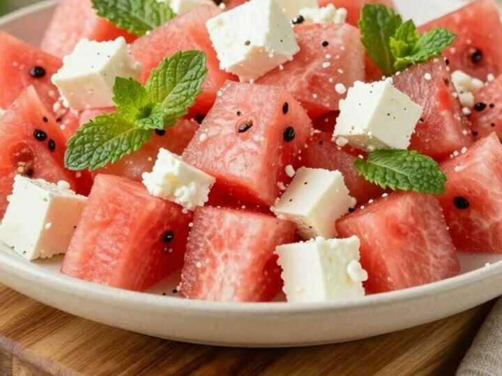 Sommersalat mit Wassermelone und Feta: 4 Zutaten, 10 Minuten!