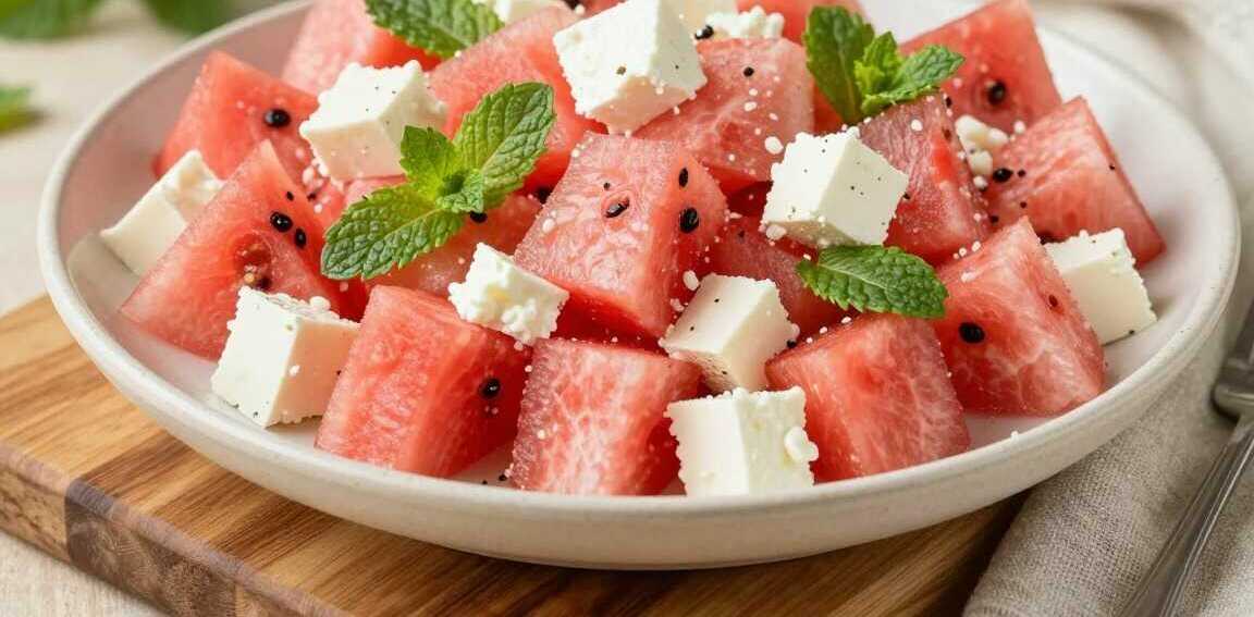 Sommersalat mit Wassermelone und Feta: 4 Zutaten, 10 Minuten!