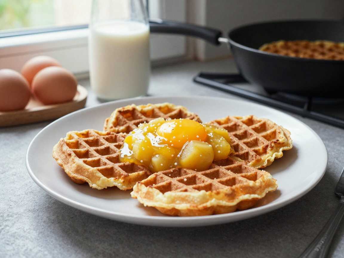 Süße Kartoffelwaffeln mit Apfelmus, perfekt als Beilage zum Grillen – während der Zubereitung