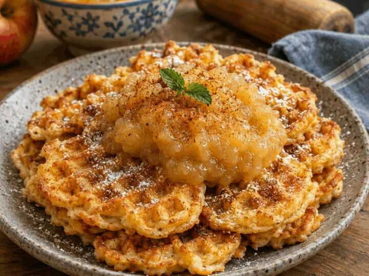 Süße Kartoffelwaffeln mit Apfelmus, perfekt als Beilage zum Grillen