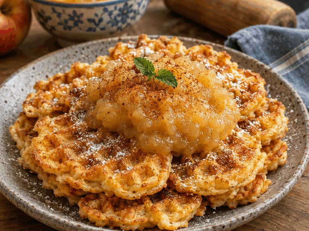 Süße Kartoffelwaffeln mit Apfelmus, perfekt als Beilage zum Grillen