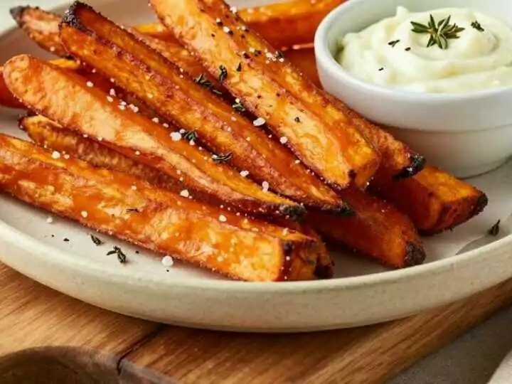 Süßkartoffelpommes aus der Heißluftfritteuse: Knusprig mit 1 TL Stärke!