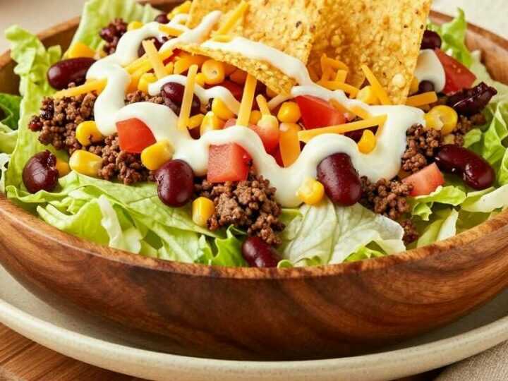 Taco-Salat mit Hackfleisch: Der Partysalat für 8 Personen!