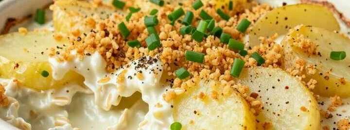 Veganer Kartoffelauflauf mit Hafersahne: Cremig, ohne Ei und ohne Käse!