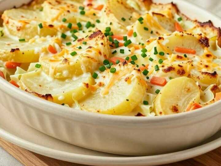 Vegetarischer Kartoffelauflauf mit 1 kg Kartoffeln: Cremig, ohne Hackfleisch!