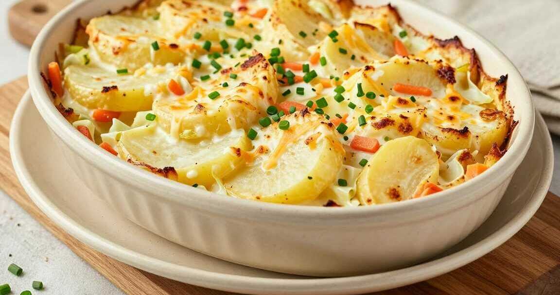 Vegetarischer Kartoffelauflauf mit 1 kg Kartoffeln: Cremig, ohne Hackfleisch!