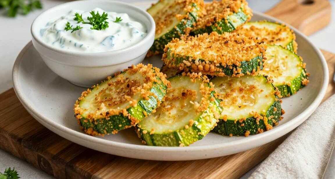 Zucchinischeiben aus der Heißluftfritteuse: Knusprig paniert, in 12 Minuten!